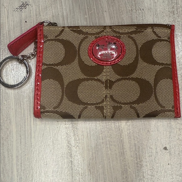 Coach Tan and Red Monogram credit card wallet/keychain Holder - Picture 1 of 4